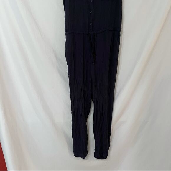 Zara Blue Sleeveless Button Cinch Waist Jumpsuit Womens M Pocket Casual Spring - Picture 7 of 9